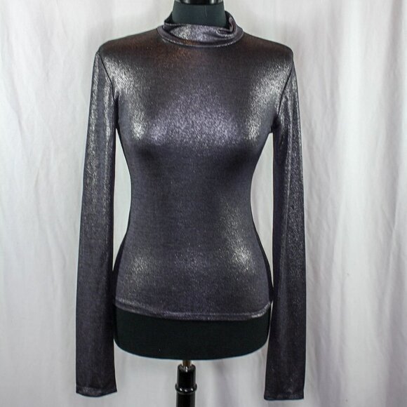 ANDAMANE Mock Neck Beth Top Metallic Silver Pewter Size S - Picture 1 of 4